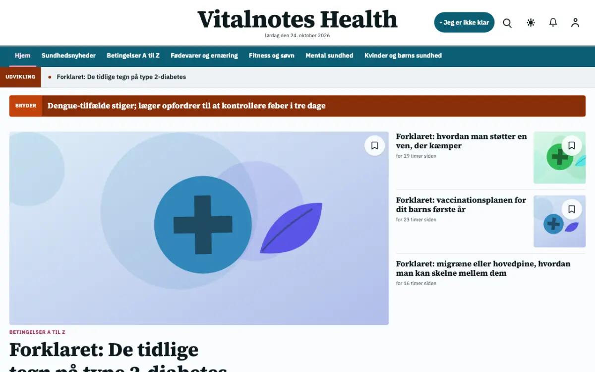 Vitalnotes – hjemmesideskabelon til Sundhed News, skrivebordsvisning