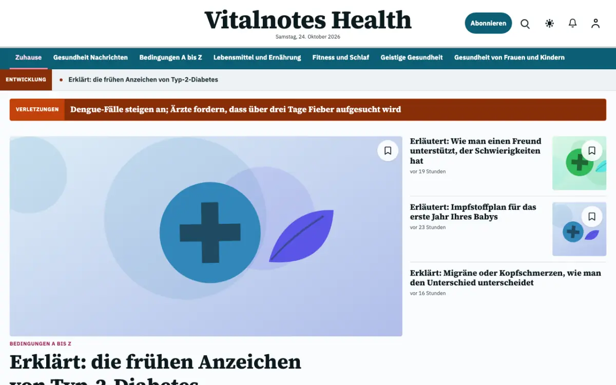 Vitalnotes – Website-Vorlage für Gesundheit-News, Desktop-Ansicht