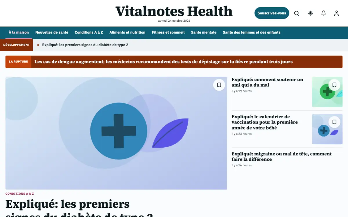 Vitalnotes — modèle de site web Actualités Santé, vue sur ordinateur