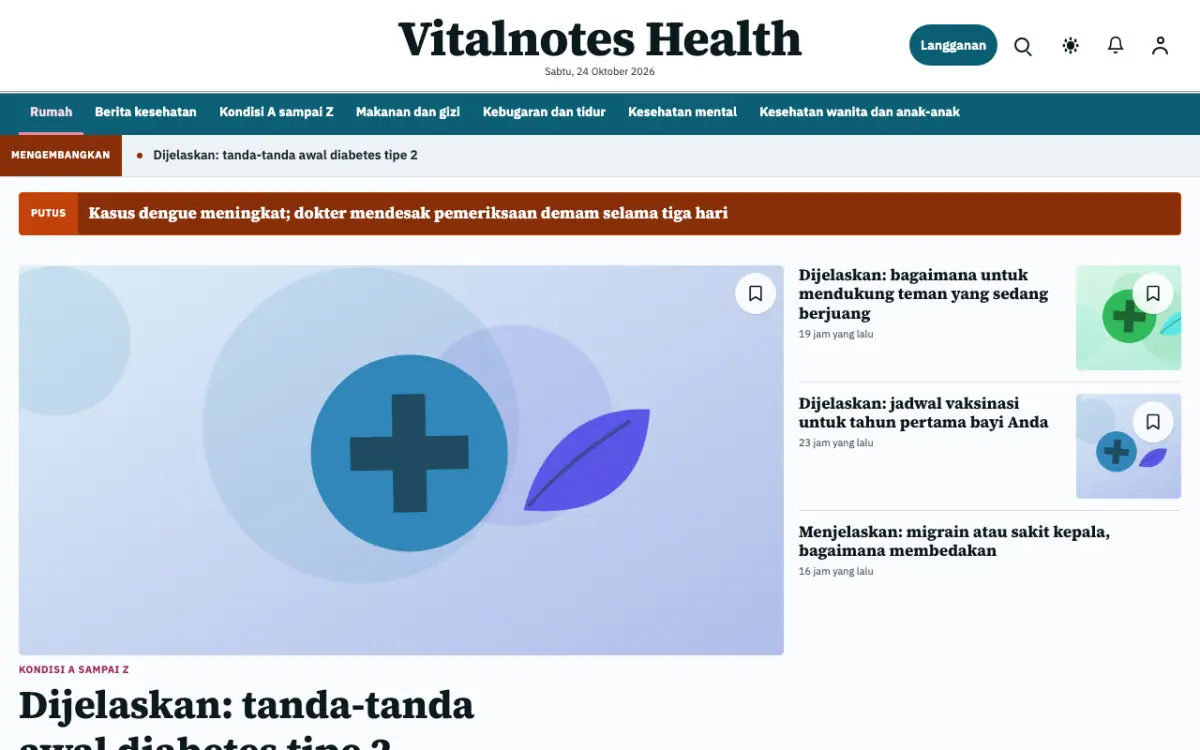 Vitalnotes — template situs Berita Kesehatan, tampilan desktop