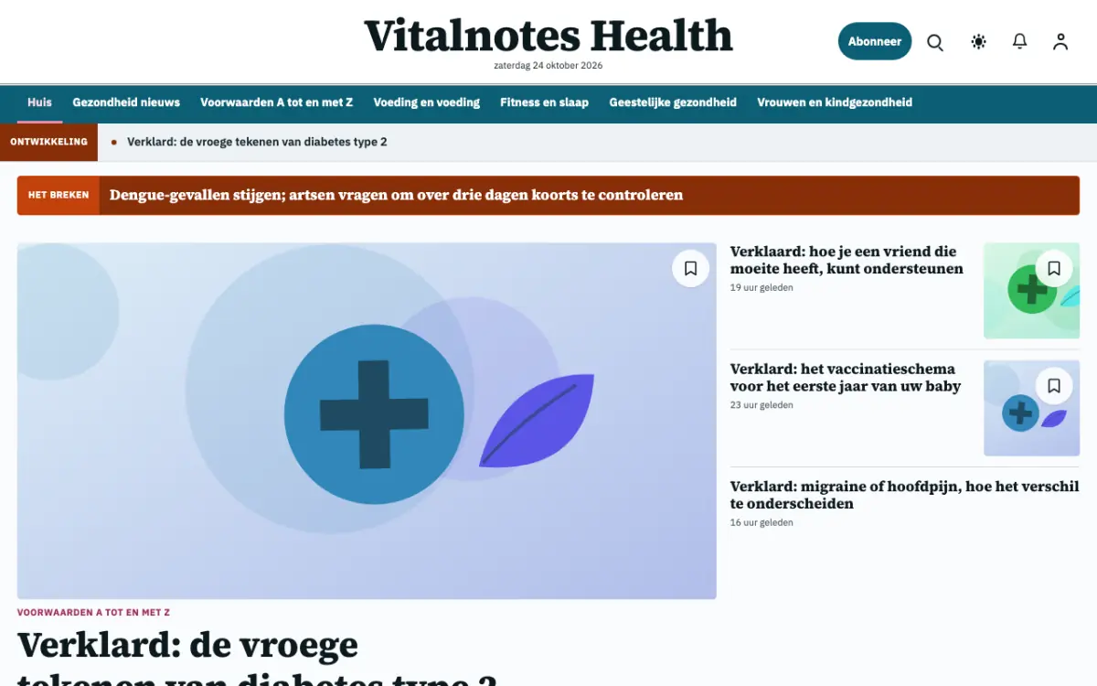 Vitalnotes – websitetemplate voor Gezondheidnieuws, desktopweergave