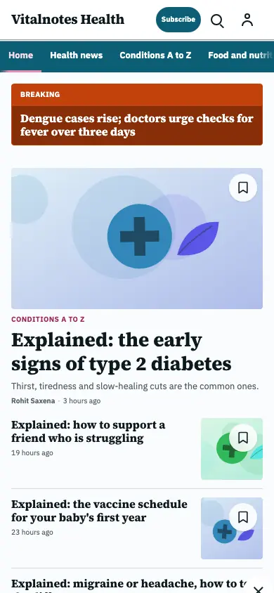 Vitalnotes — Health News app, phone view