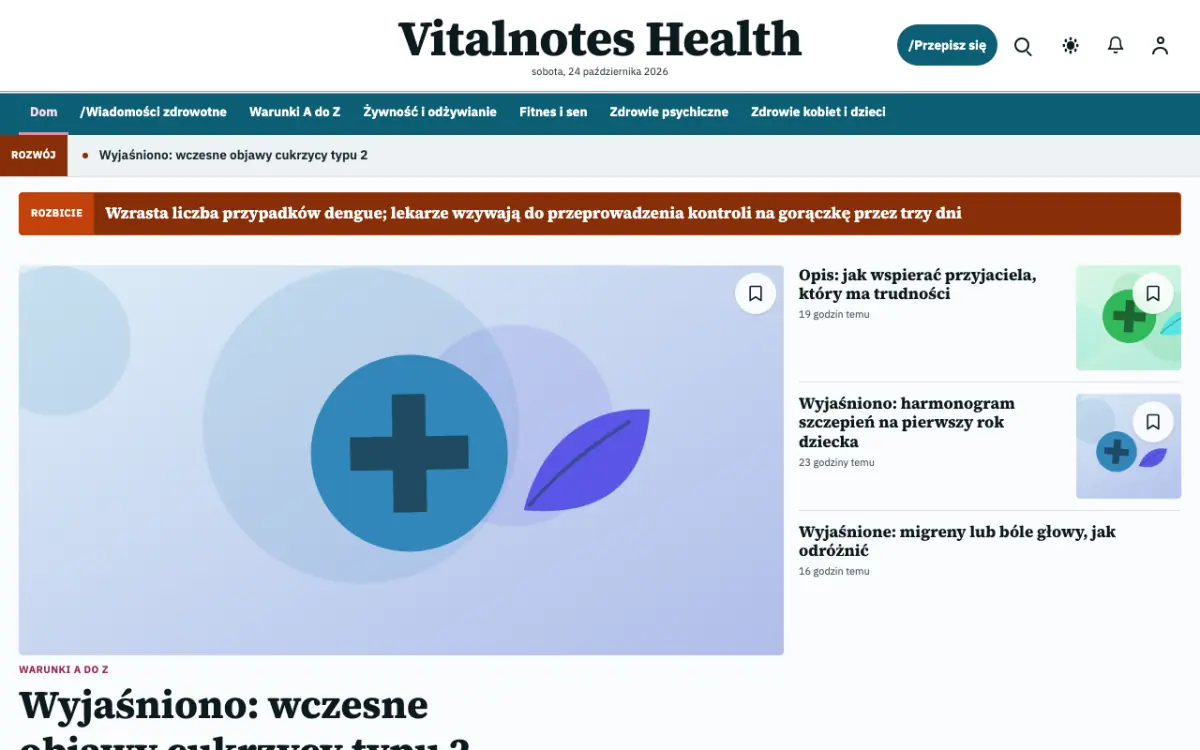 Vitalnotes – szablon strony (Zdrowie: wiadomości), widok na komputerze