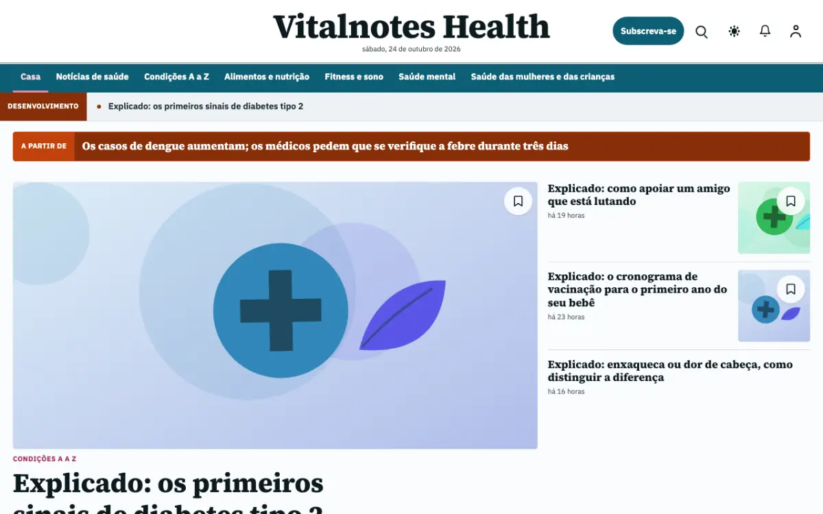 Vitalnotes — modelo de site de Notícias de Saúde, vista em computador