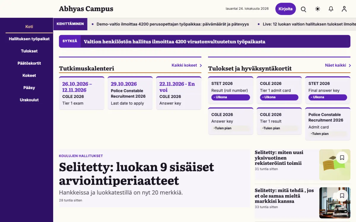 Workmark – verkkosivumalli (Koulutus News), työpöytänäkymä