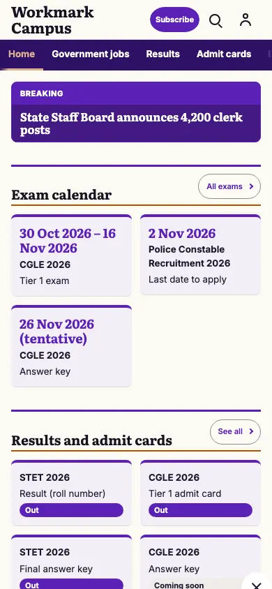 Workmark — Education News app, phone view