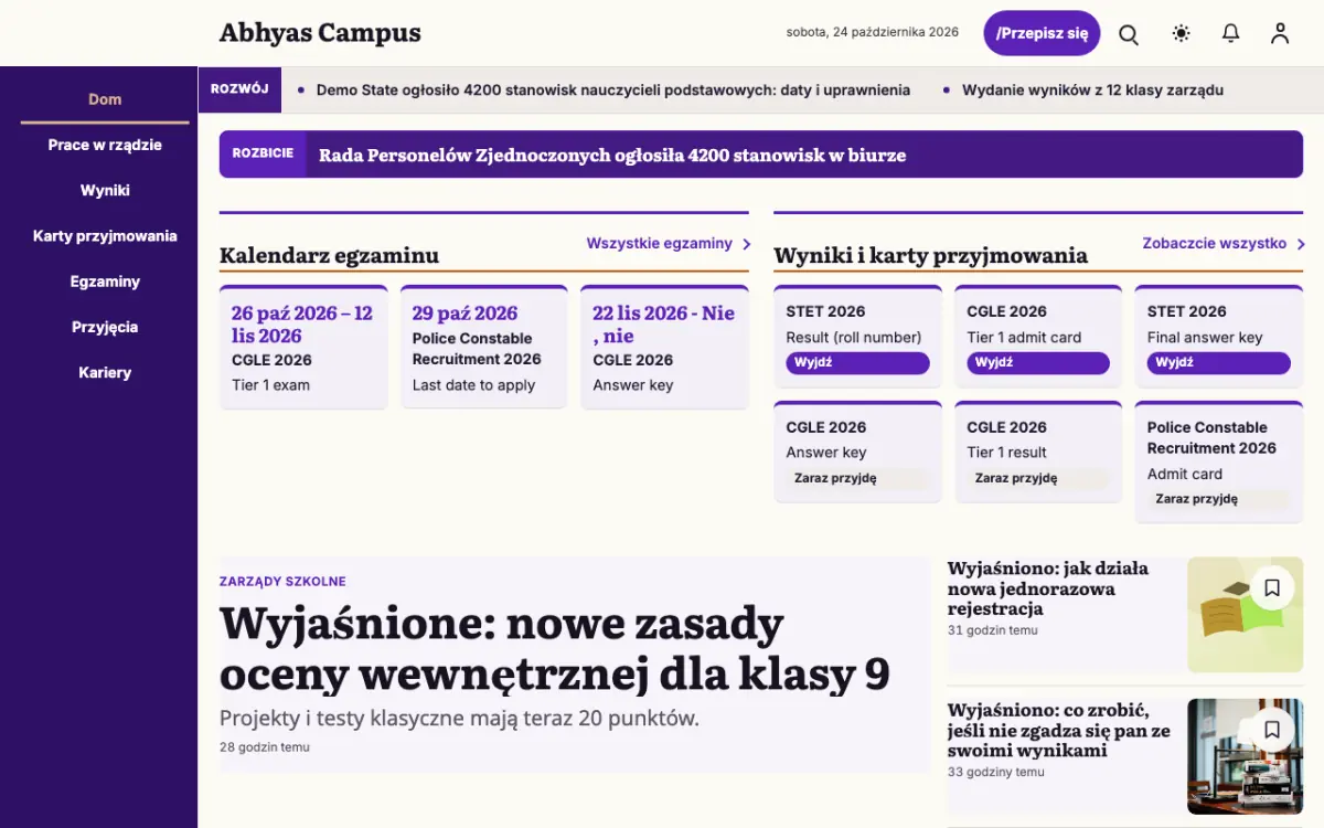 Workmark – szablon strony (Edukacja: wiadomości), widok na komputerze