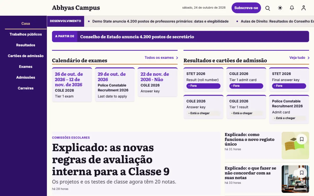 Workmark — modelo de site de Notícias de Educação, visualização em desktop