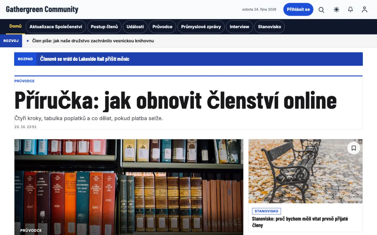 Gathergreen — šablona webu v kategorii Komunita: zprávy, zobrazení na počítači