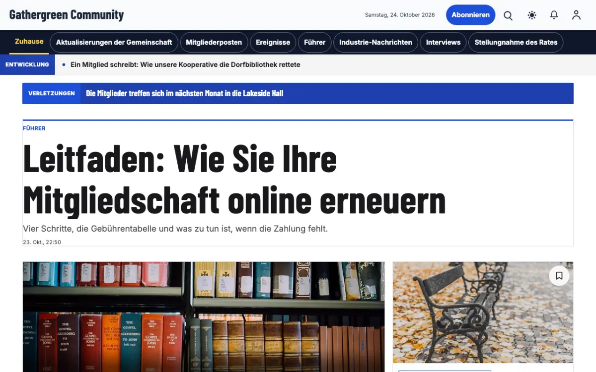 Gathergreen – Website-Vorlage für Community-News, Desktop-Ansicht