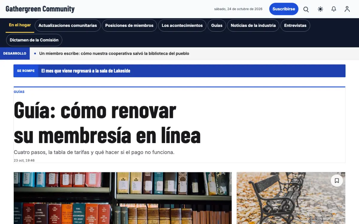 Gathergreen — plantilla de sitio web de Noticias de Comunidad, vista de escritorio