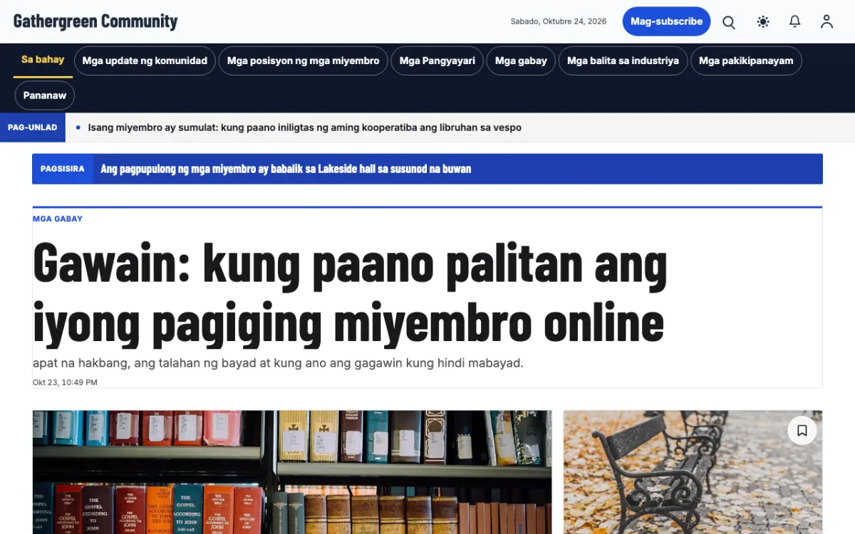 Gathergreen — template ng website na Balitang Komunidad, tanaw sa desktop