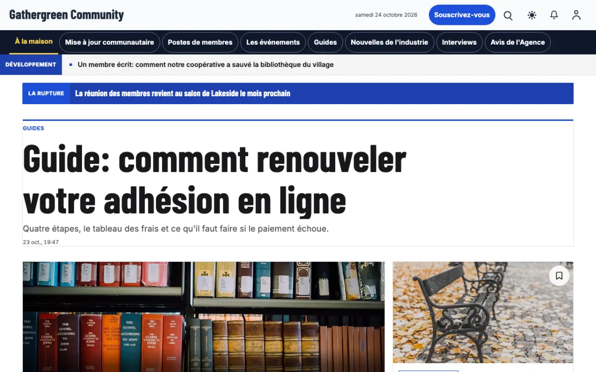 Gathergreen — modèle de site web Actualités Communauté, vue sur ordinateur