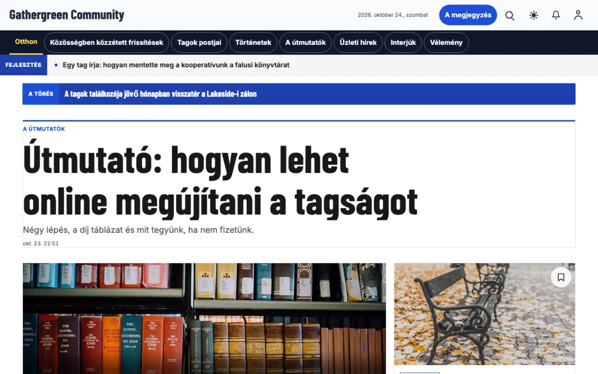 Gathergreen — Közösség: hírek weboldalsablon, asztali nézet