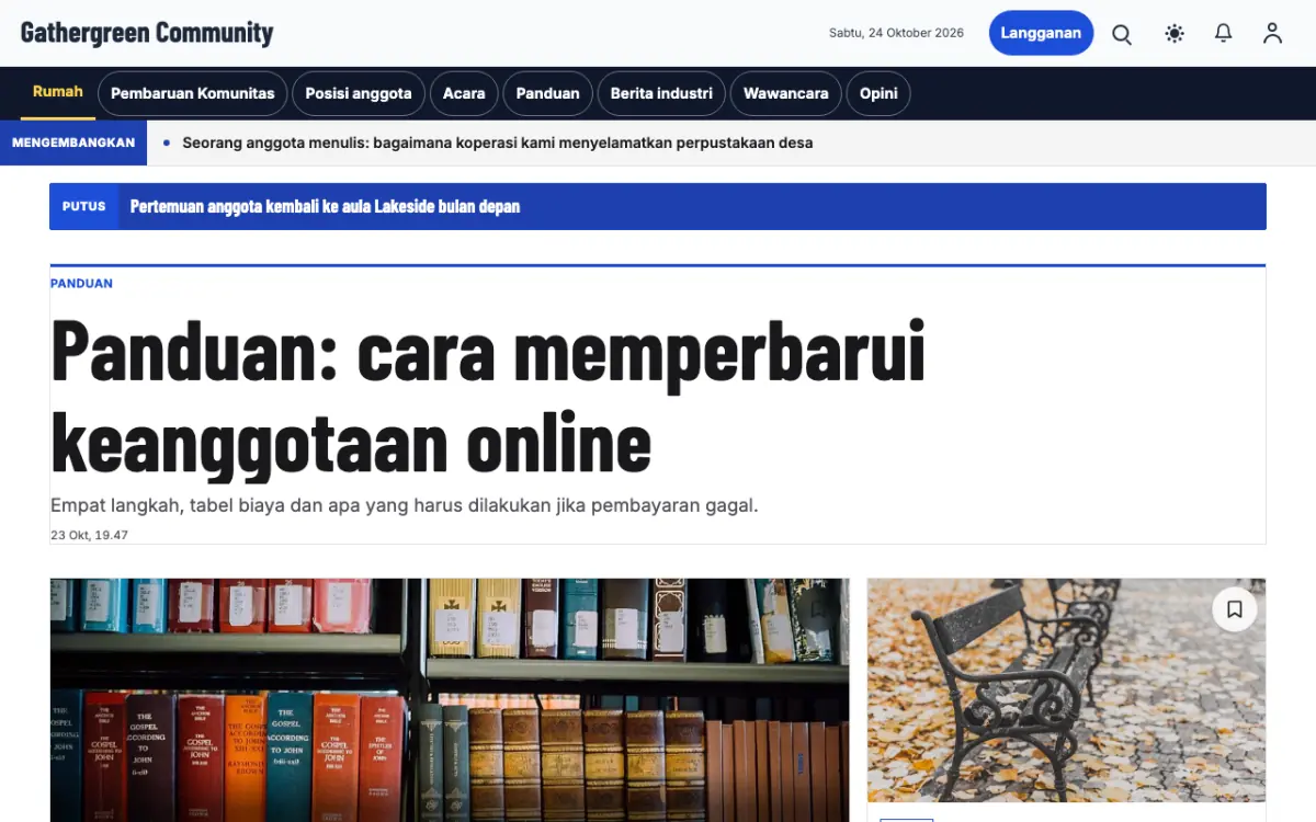 Gathergreen — template situs Berita Komunitas, tampilan desktop