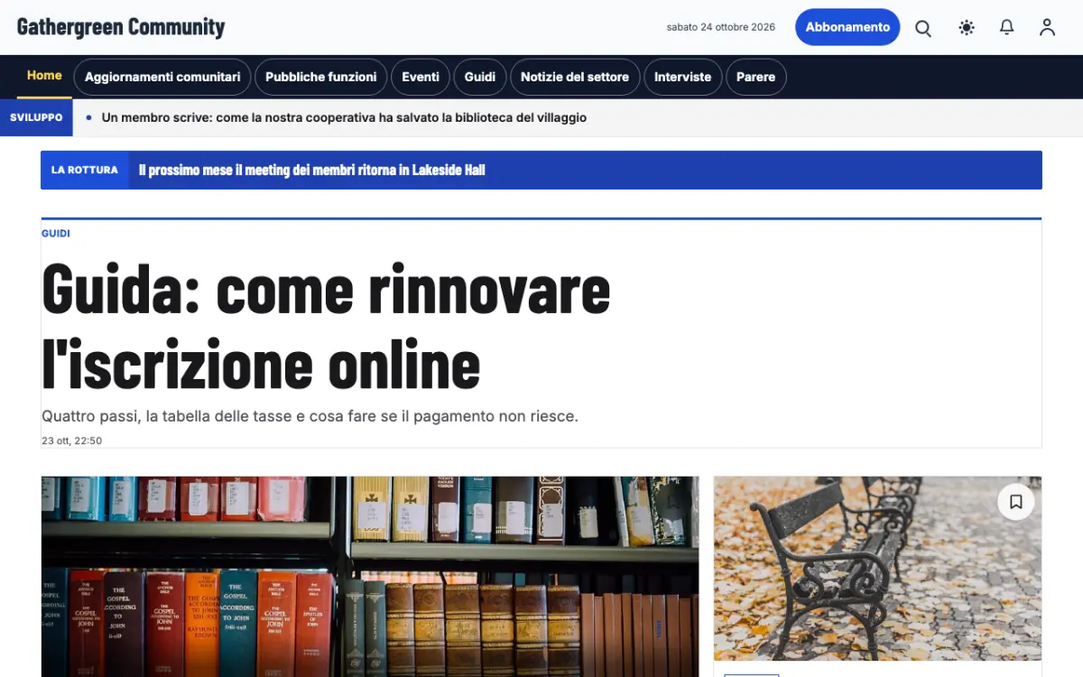 Gathergreen – template di sito per News Comunità, vista desktop