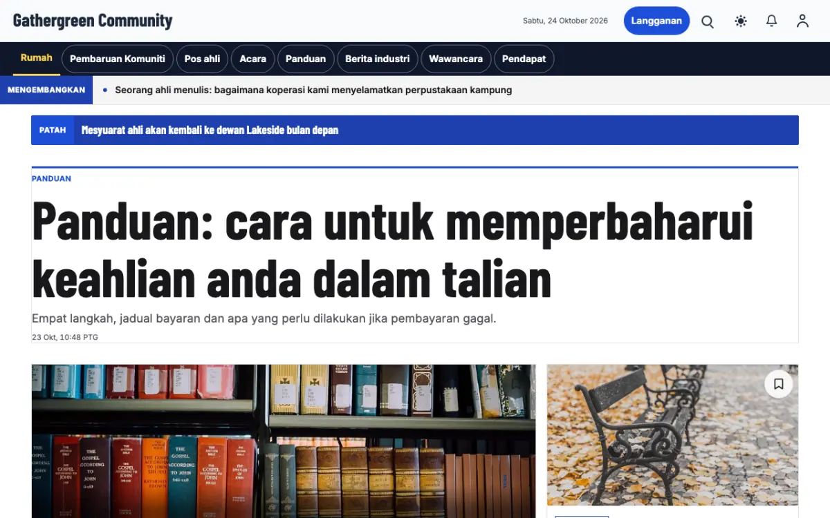 Gathergreen — templat laman web Berita Komuniti, paparan desktop