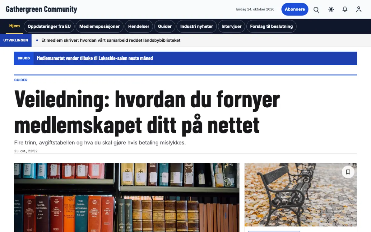 Gathergreen – nettstedmal for Fellesskap News, skrivebordsvisning