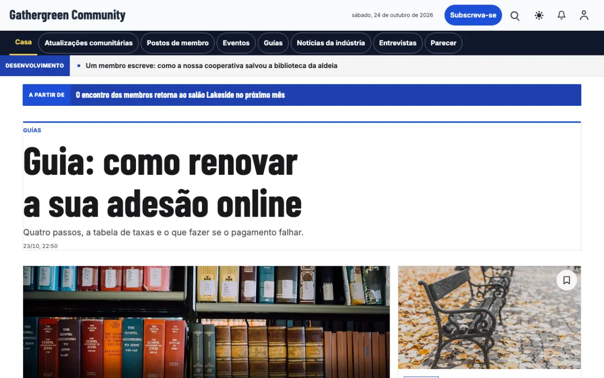 Gathergreen — modelo de site de Notícias de Comunidade, vista em computador