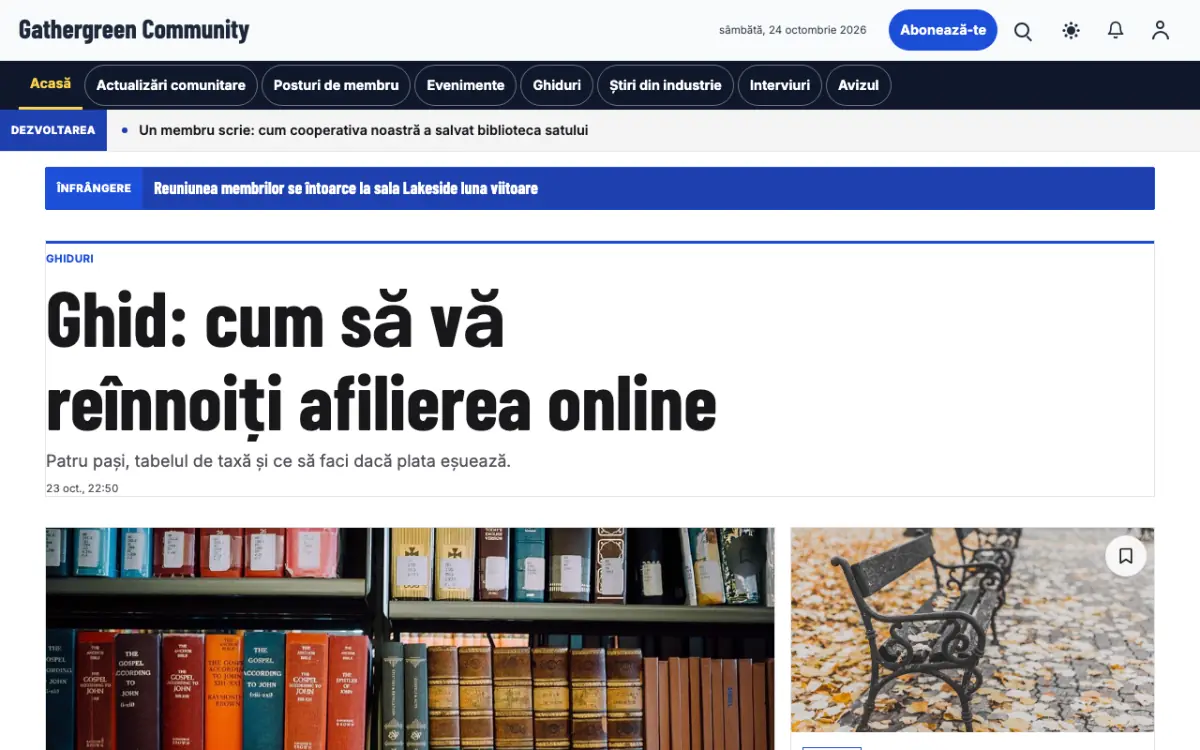 Gathergreen – șablon de site pentru Știri Comunitate, vedere pe desktop