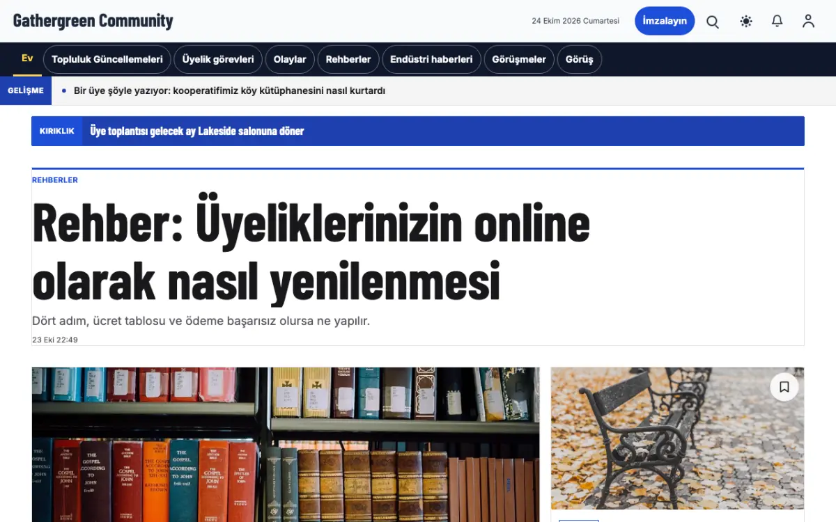 Gathergreen — Topluluk Haberleri web sitesi şablonu, masaüstü görünümü