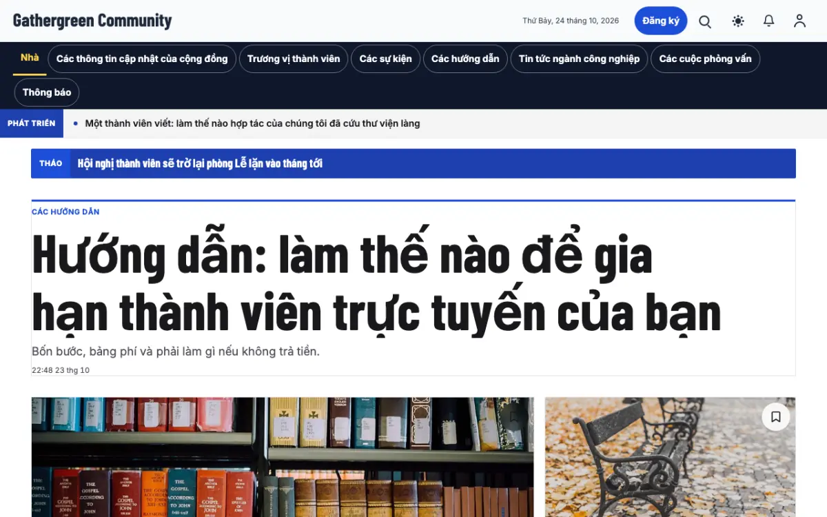 Gathergreen — mẫu website Tin Cộng đồng, giao diện máy tính