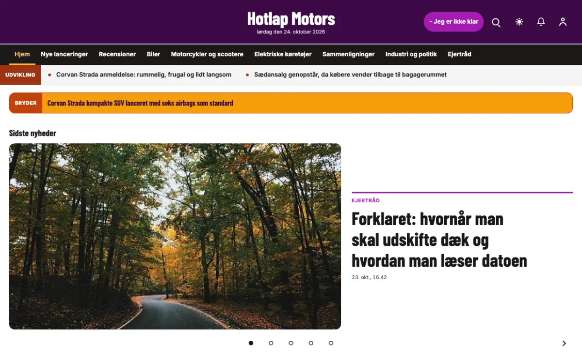 Hotlap – hjemmesideskabelon til Biler News, skrivebordsvisning