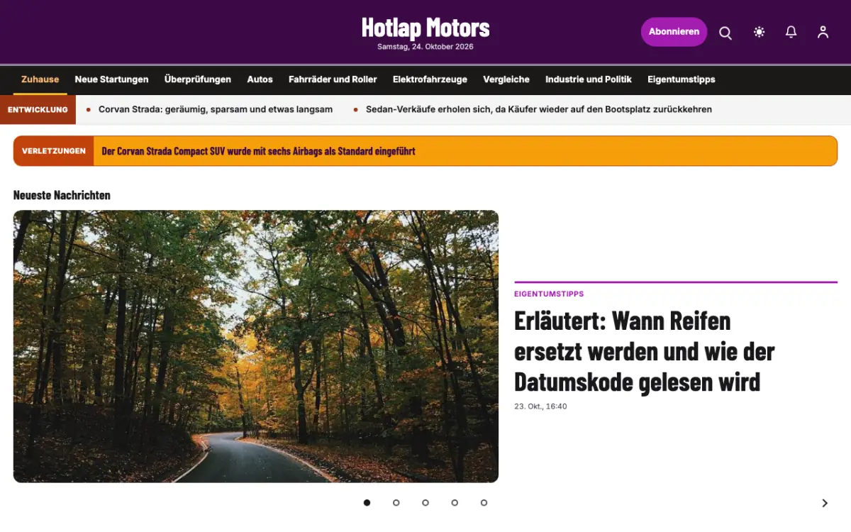 Hotlap – Website-Vorlage für Auto-News, Desktop-Ansicht
