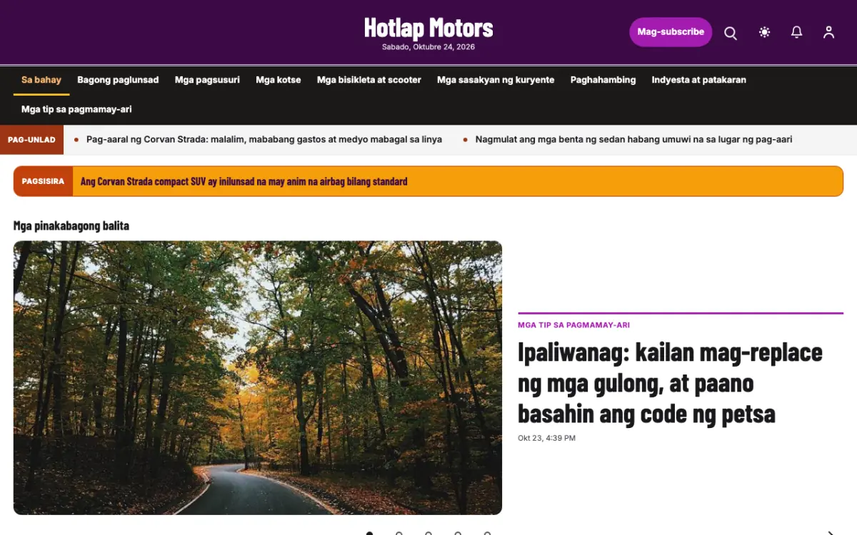 Hotlap — template ng website na Balitang Sasakyan, tanaw sa desktop