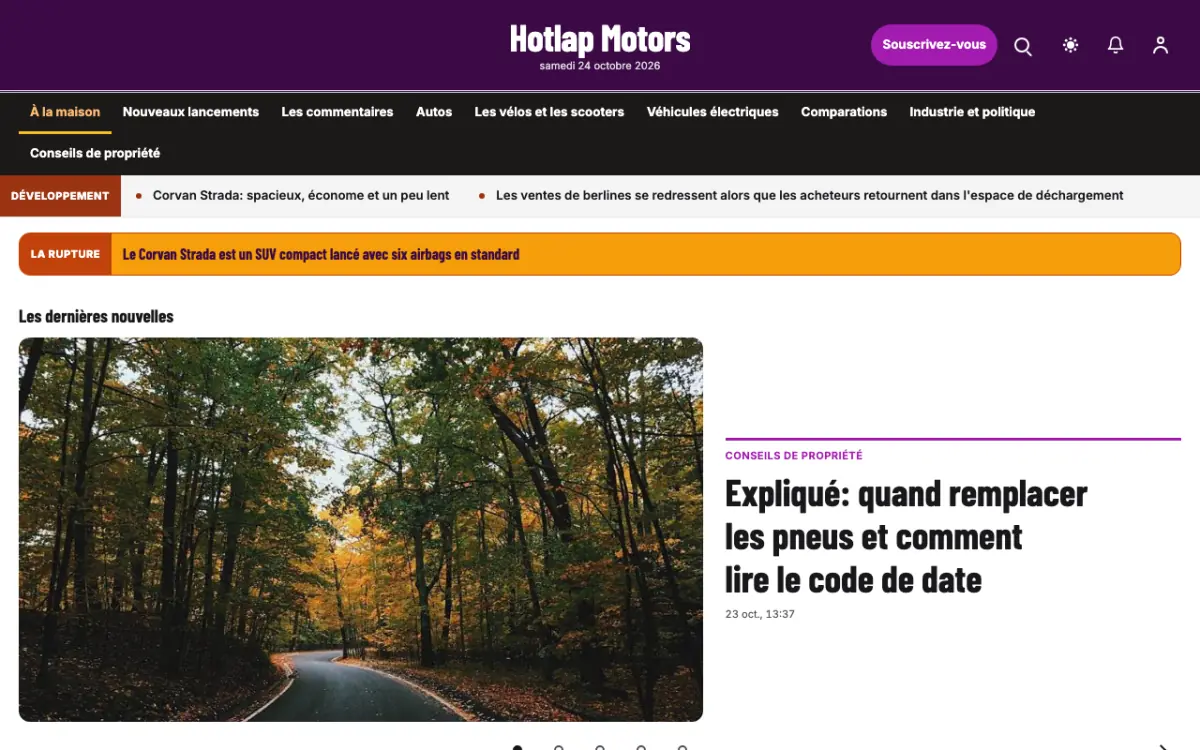 Hotlap — modèle de site web Actualités Automobile, vue sur ordinateur