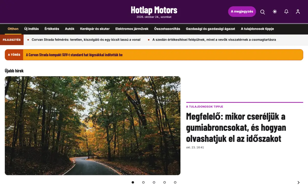 Hotlap — Autó: hírek weboldalsablon, asztali nézet