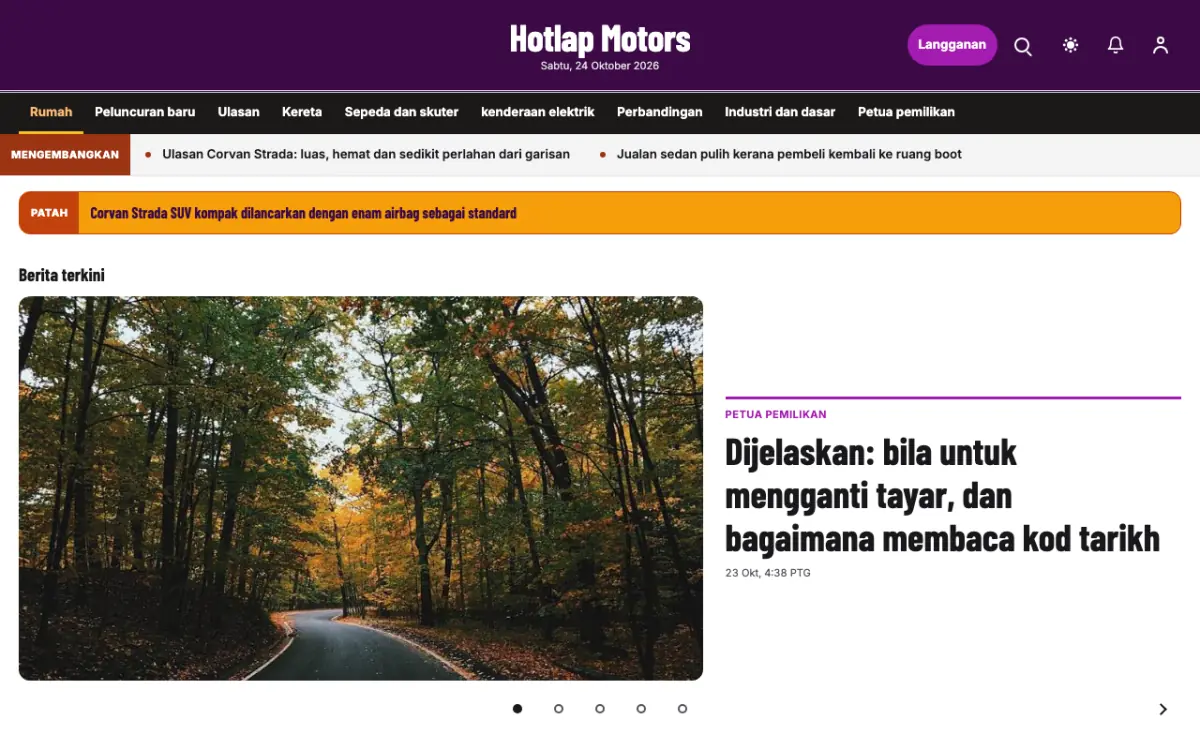 Hotlap — templat laman web Berita Automotif, paparan desktop