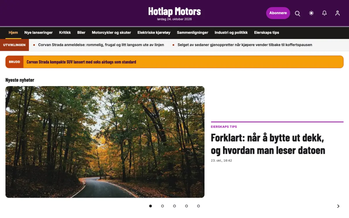 Hotlap – nettstedmal for Bil News, skrivebordsvisning