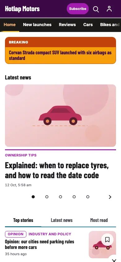 Hotlap — Automotive News app, phone view