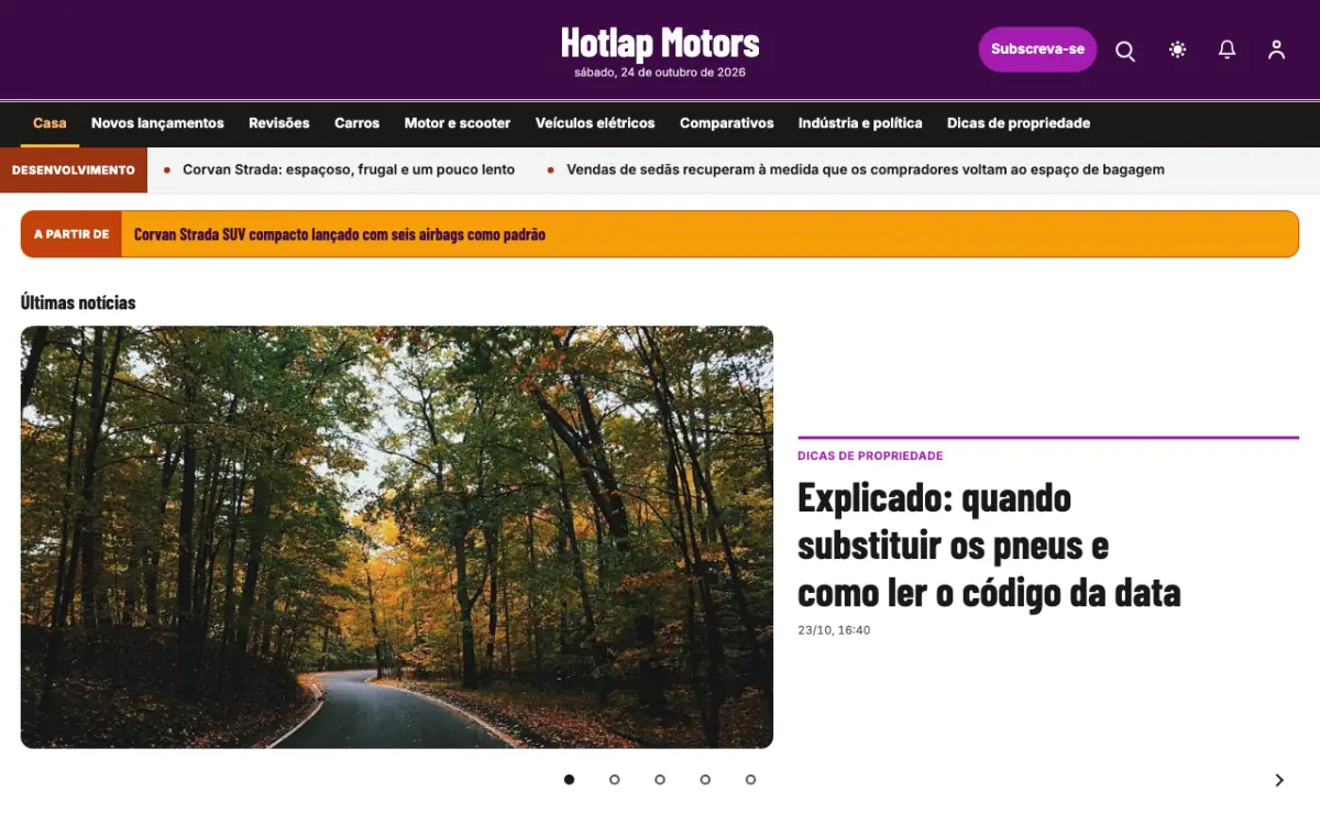 Hotlap — modelo de site de Notícias de Automóvel, vista em computador