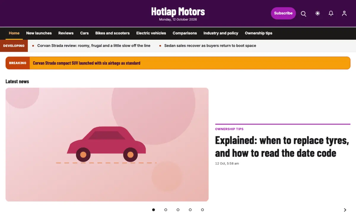 Hotlap — Automotive News website template, desktop view