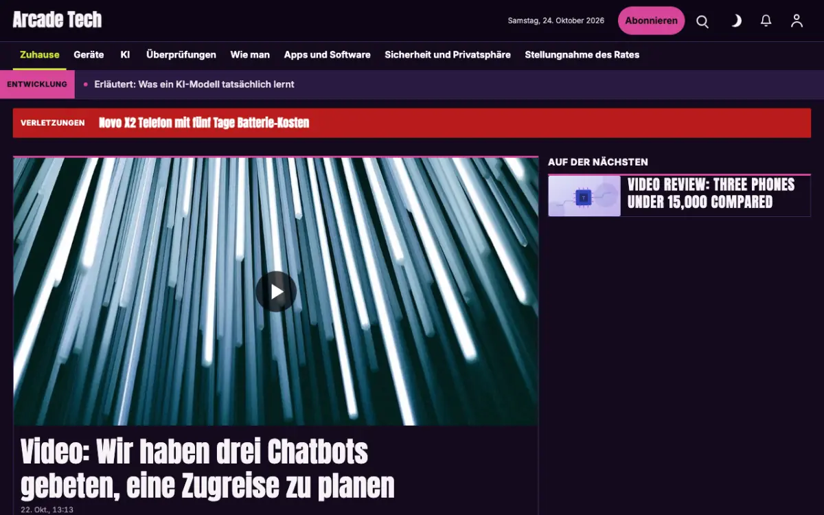 Joystick – Website-Vorlage für Technik-News, Desktop-Ansicht
