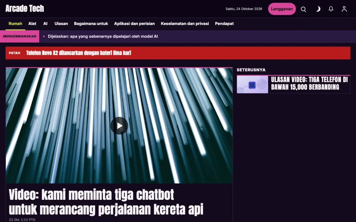 Joystick — templat laman web Berita Teknologi, paparan desktop