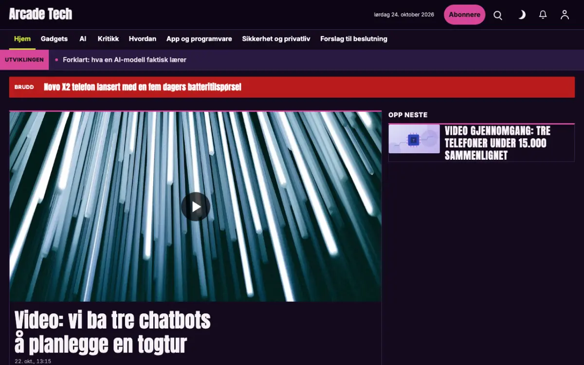 Joystick – nettstedmal for Teknologi News, skrivebordsvisning
