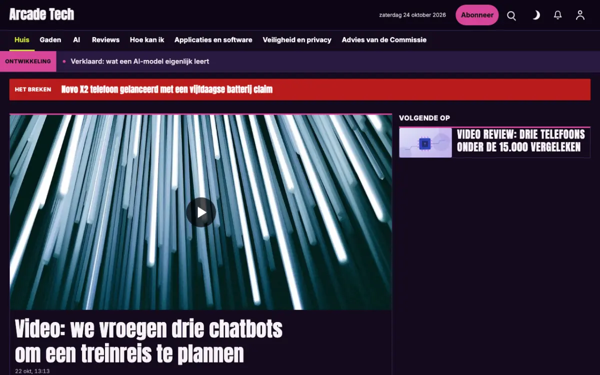 Joystick – websitetemplate voor Technologienieuws, desktopweergave