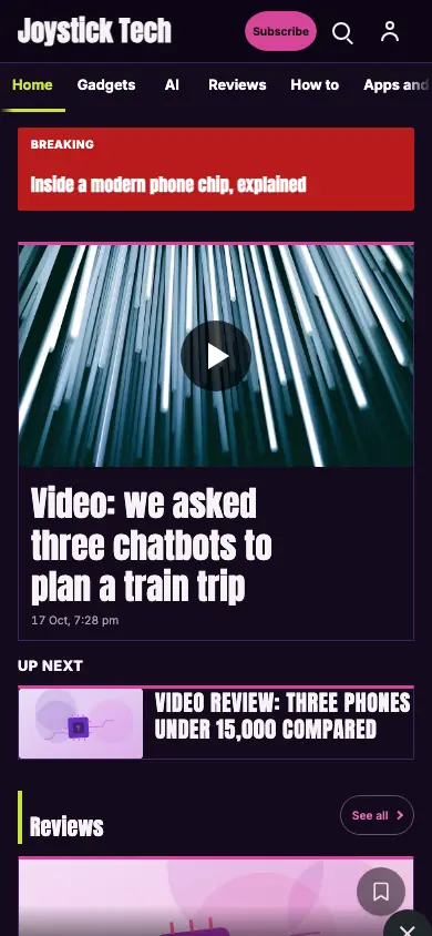 Joystick — Technology News app, phone view