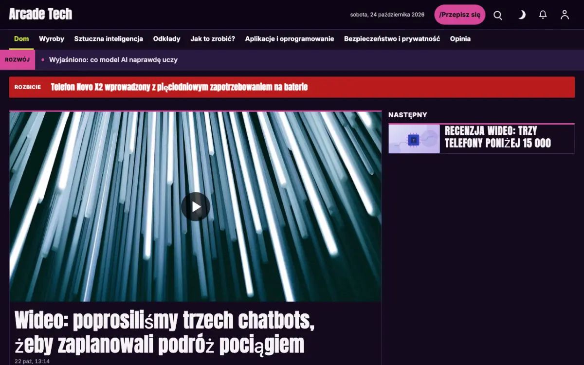 Joystick – szablon strony (Technologia: wiadomości), widok na komputerze