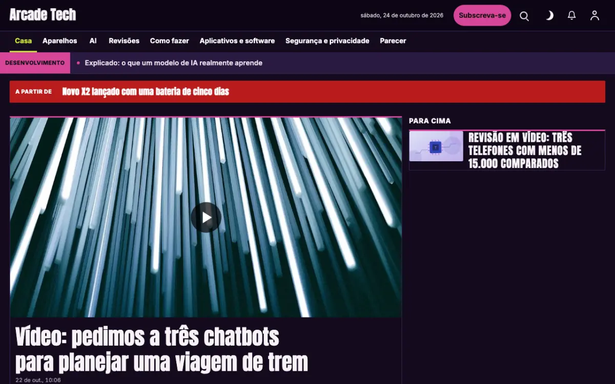 Joystick — modelo de site de Notícias de Tecnologia, visualização em desktop