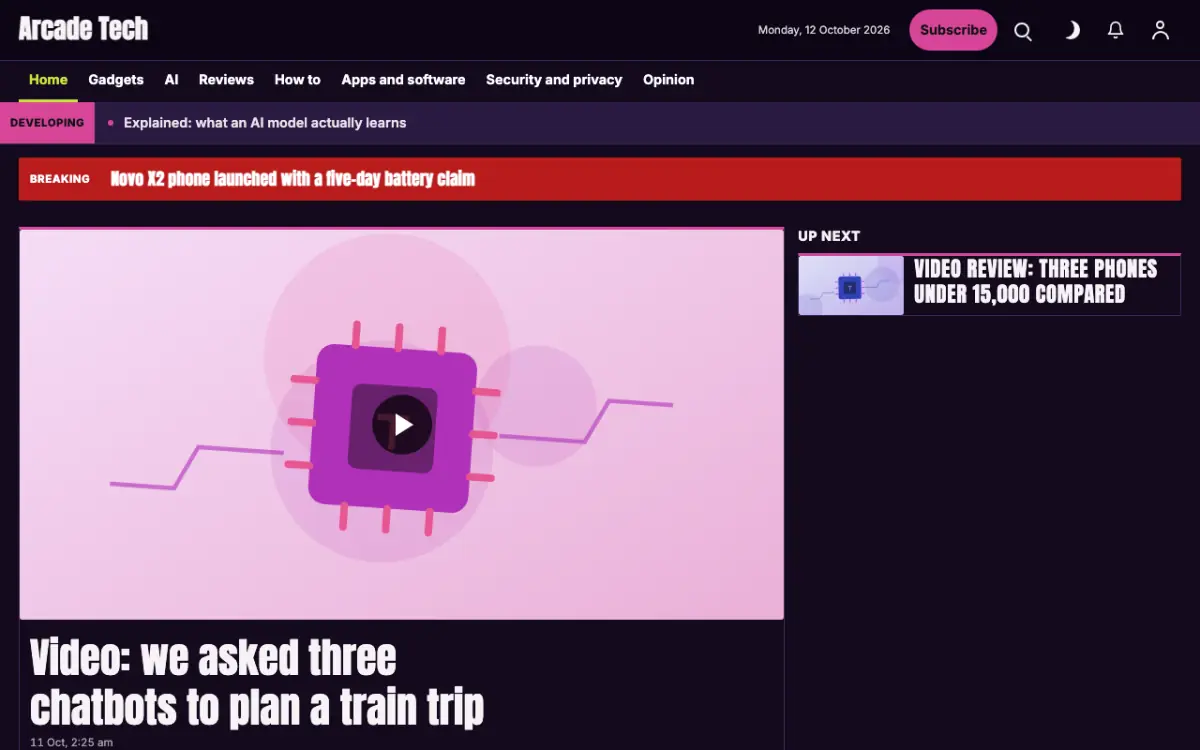 Joystick — Technology News website template, desktop view