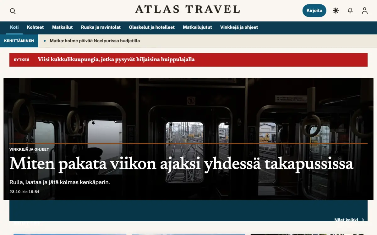 Waymarker – verkkosivumalli (Matkailu News), työpöytänäkymä