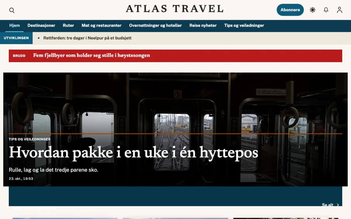 Waymarker – nettstedmal for Reise News, skrivebordsvisning