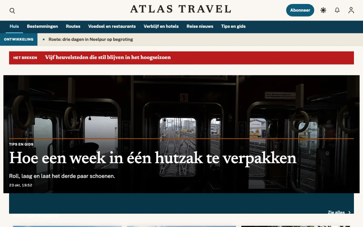 Waymarker – websitetemplate voor Reizennieuws, desktopweergave