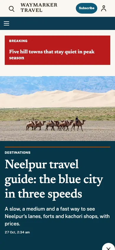 Waymarker — Travel News app, phone view