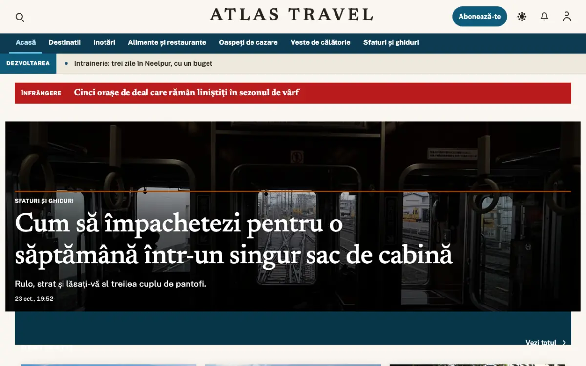 Waymarker – șablon de site pentru Știri Călătorii, vedere pe desktop