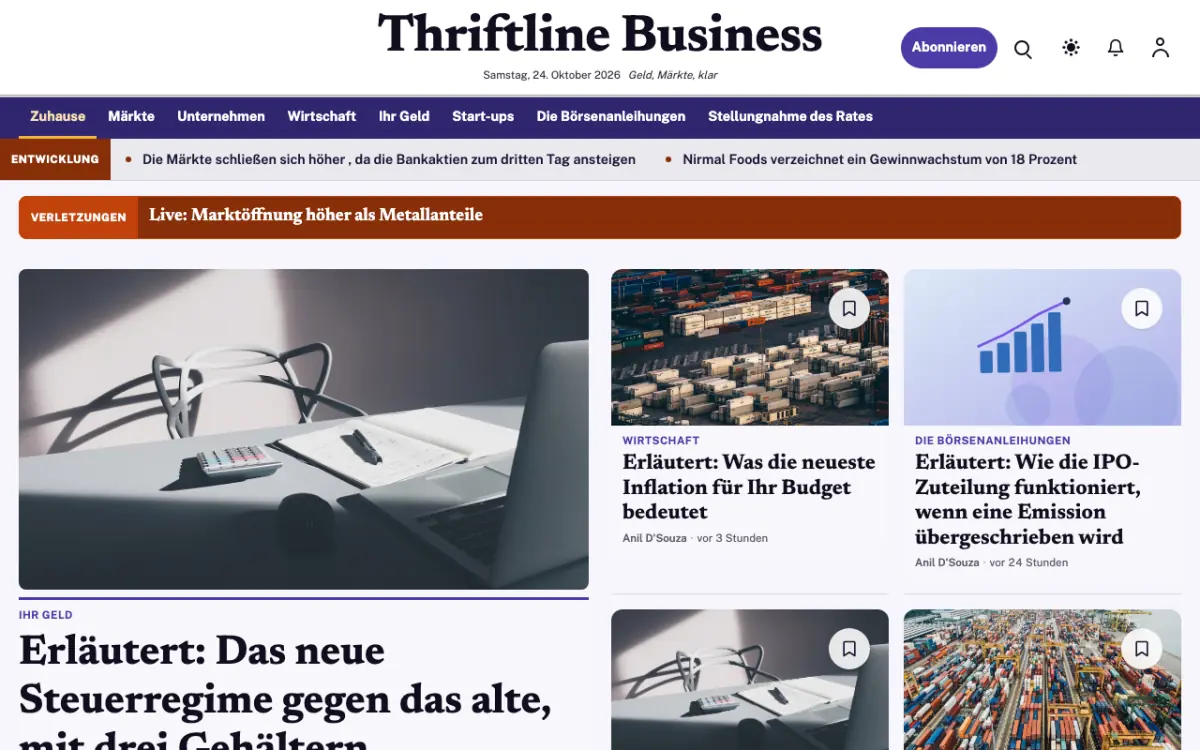 Thriftline – Website-Vorlage für Wirtschaft-News, Desktop-Ansicht